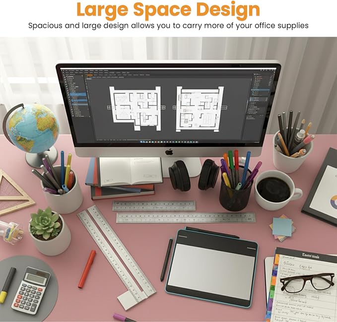 PayLessHere | 39 Inch Computer Desk | Pink | Office Desk with Metal Frame, Adjustable Feet | Water-Resistant, Scratchproof Surface | Sturdy Writing Table for Home Office or Study | Pack of 1 - Image 6