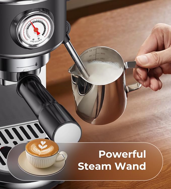 atatix 20 Bar Espresso Machine with Milk Frother, Compact Espresso Maker | Stainless Steel Coffee Machine with Precise Temp Control, 44oz Removable Water Tank for Latte, Cappuccino, Dark Grey - Image 6