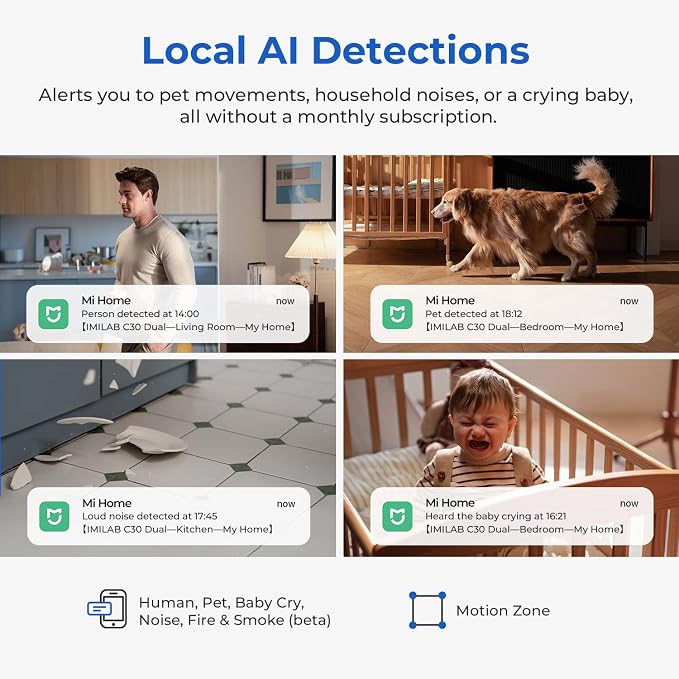 IMILAB 3K+3K Security Camera Indoor, Dual Lens Pet/Dog/Baby Camera with Xiaomi Home App, 2.4G/5G WiFi Plug-in Room Cam, Color Night Vision, Human Track, Two-Way Audio, No Subscription(C30 Dual) - Image 5