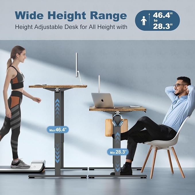 DUMOS 48 Inch Electric Standing Desk, Memory Adjustable Home Office Desk | Sit Stand Up Desk for Work Home Office,Adjustable Desk, Rising Computer Table with Splice Board,Cable Management,Hook,Brown - Image 5