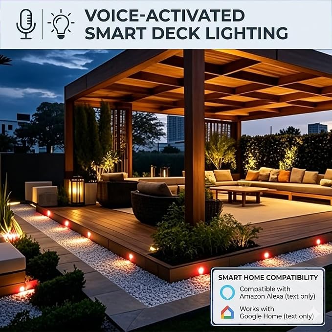 LED Deck Light Kit, 30pcs Φ1.77 WiFi Wireless Smart Phone Control Low Voltage Recessed RGBW Deck Lights with Remote, Voice Control, IP67 Waterproof Outdoor Path Stair Landscape Lighting, Black - Image 2