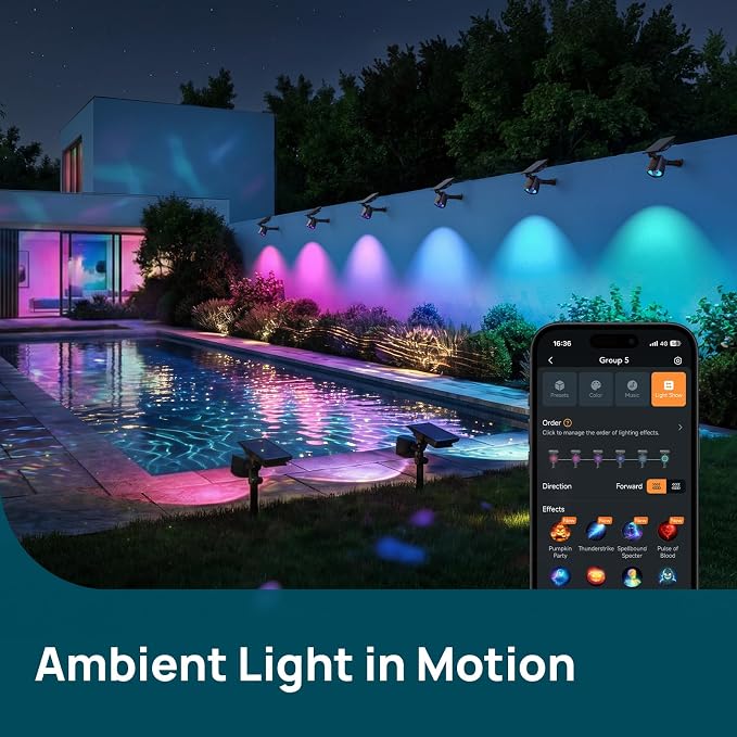 Linkind Smart Solar Lights Outdoor Waterproof SL6C, Dual-Ring Solar&USB Charging Solar Spotlights Outdoor Waterproof IP66, Color Changing Spot Light for Yard, Tree, Landscape, House, 4 Pack - Image 5