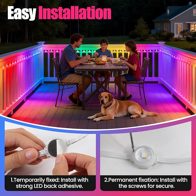 GOESWELL Smart Permanent Outdoor Lights for Patio: IP68 Waterproof Smart Balcony Lights with App & Remote Control - 16ft Garden Fence Light with 25 LED Bulbs for Railing Stair Decor - Image 9