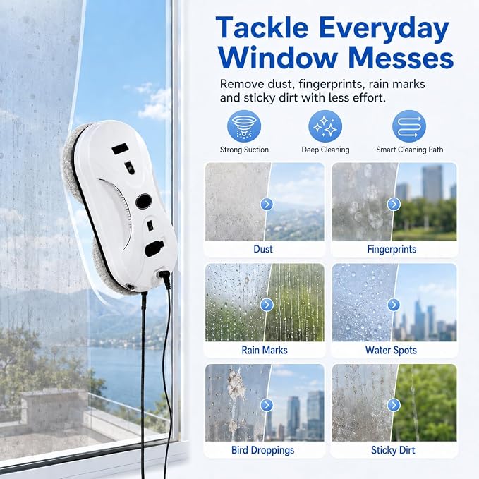 Robotic Window Cleaner with 3-Layer Safety, Smart Z/N Path Navigation, 2800Pa Strong Suction & UPS Anti-Drop, Perfect for High-Rise Windows, Glass Doors, Shower Glass, Gift for Parents - Image 3