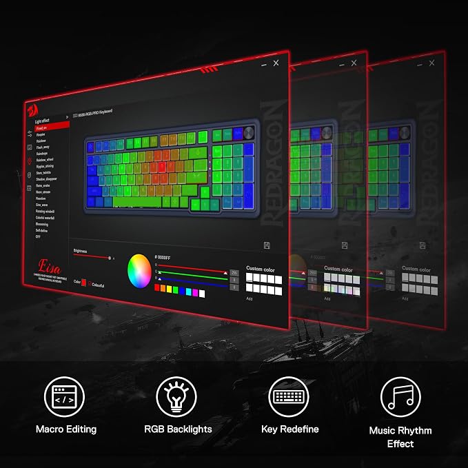 Redragon K686 PRO Wireless RGB Gasket Gaming Mechanical Keyboard, Easy Knob | Multi-Function Control Wheel, 0-Delay Tri-Mode, Cushioned 5-Layer Noise Dampening for Creamy Thocky Sound, Practical 98 Keys - Image 9