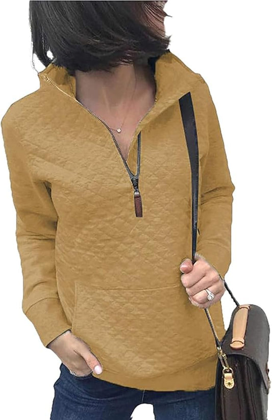 BTFBM Women Fashion Quilted Pattern Lightweight Zipper Long Sleeve Plain Casual Ladies Sweatshirts Pullovers Shirts Tops by BTFBM