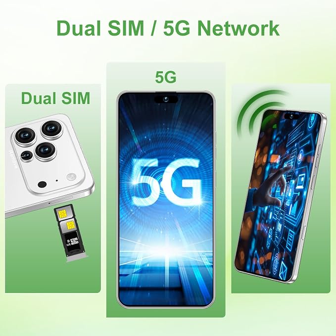 17 PMAX Unlocked Cell Phone,16GB+512GB Smartphone,6.99" HD Screen Android 15 5G Phones,Battery 7000mAh Android The Phone,Fingerprint Button Unlock/GPS/Face ID/Dual SIM/5G (White) - Image 3