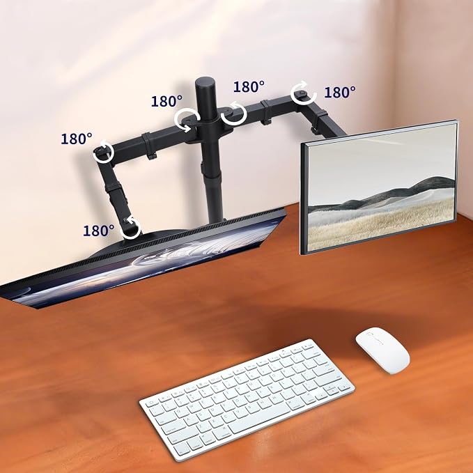 Black Dual Monitor Arm Mount for 13-27 Inch Screens | Ultrawide Screens Up to 34 inch Fully Adjustable Stand with C-Clamp/Grommet Base Max VESA 100x100 Each Screen Capacity 22lbs - Image 5