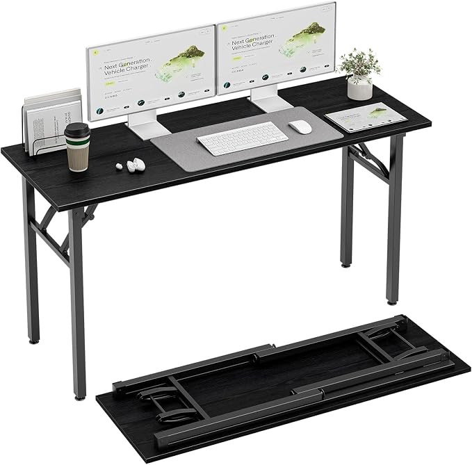 TEMI Long Computer Desk Folding Table - 55.1" Foldable Office Desk, No Assembly, Perfect Writing Table for Bedroom or Apartment, Portable Large Desk or Study Table with Compact Design, Dark Oak by TEMI