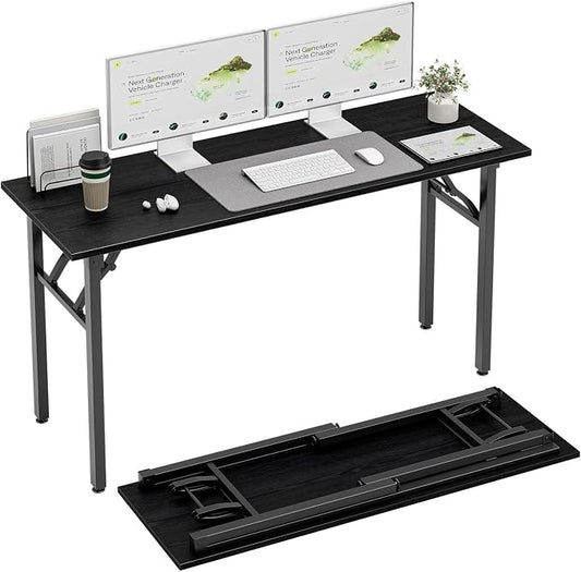 TEMI Long Computer Desk Folding Table - 55.1" Foldable Office Desk, No Assembly, Perfect Writing Table for Bedroom or Apartment, Portable Large Desk or Study Table with Compact Design, Dark Oak by TEMI