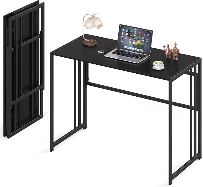 40" Folding Computer Desk No Assembly Needed Foldable Table for Small Space | Small Folding Table for Home Office, Study, Writing, Gaming, Compact RV Living, Camping, Sturdy and Easy Carry, Versatile by Elephance