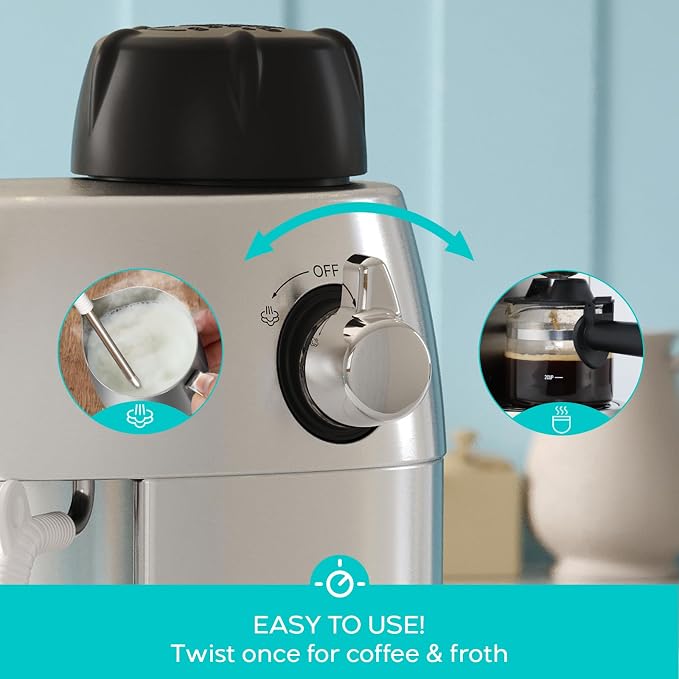 CASABREWS 3.5 Bar 4 Cup Espresso Cappuccino Machine with Milk Frother | Stainless Steel, Milk Frother, Dual Safety Switches, 800W, Compact for Home, Brew Espresso, Latte, Cappuccino, Iced Coffee - Image 4