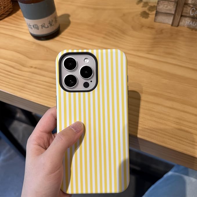 for iPhone 15 Pro Max Case Striped Cute Aesthetics Phone Case Trendy Protective Shockproof Cover for iPhone 15 Pro Max Yellow White - Image 2