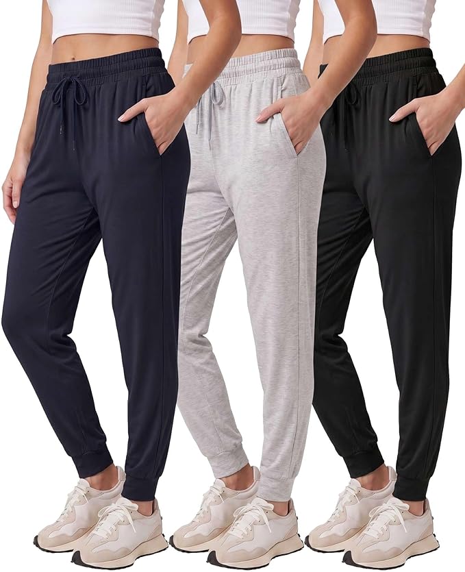 3 Pack Women's Lounge Joggers Sweatpant Active Athletic Yoga Workout Pocket | Available in Plus Size, Ladies Casual, Drawstring Gym Pants, Sleep Bottoms, Hiking, Running, Fitness, Exercise, Pajama, Soft by RealEssentials
