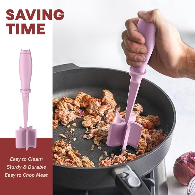 PGYARD Meat Chopper Hamburger Grinder, Kitchen Smasher for Ground Beef | Heat Resistant, 5 Blade, Burger Grinder Nylon Potato Mix Tool, Meat & Poultry Tenderizers, Dishwasher Safe, Pink - Image 4