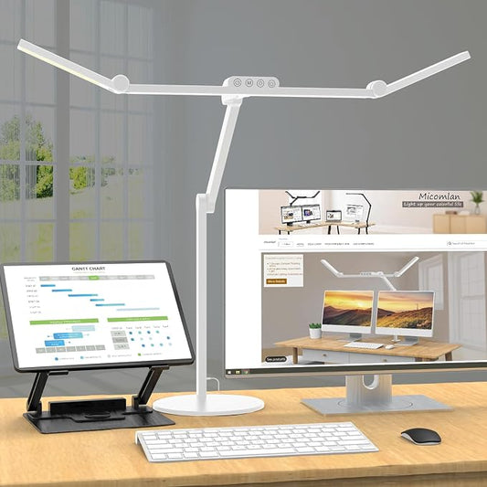 Micomlan Led Desk Lamp with Atmosphere Lighting, Rotatable Tall Architect Desk Lamp for Home Office with Swing Arm, 24W Bright Auto Dimming Adjustable Computer Light with Base for Table by Micomlan