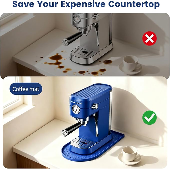 Silicone Coffee Mat,15.8"x7.9" Coffee Bar Mats for Countertop,Espresso Mat, Silicone Heat Resistant Mat for Espresso Machine/Coffee Maker (Blue) - Image 4