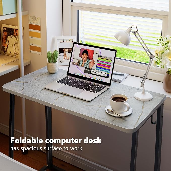 WOHOMO Folding Desk, 31.5" Foldable Computer Table for Small Spaces, Grey | Easy Assembly and Fold, Sturdy Home office desks for Study Bedroom Dorm Space Saving Writing Work Apartment - Image 3