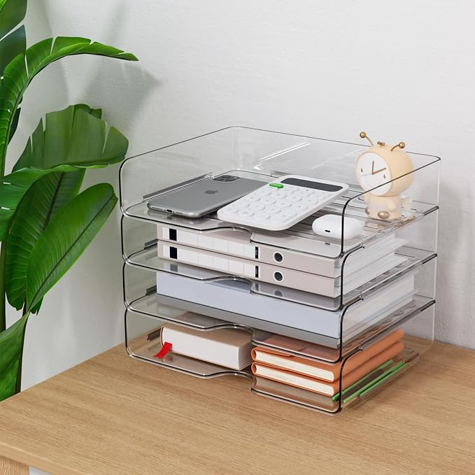 Vivihomety Paper Organizer Letter Tray, 4-Pack Acrylic File Organizer, Clear - Image 5