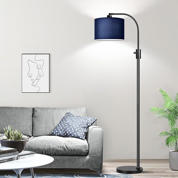 Nintiue Upgraded Modern Arc Dimmable Tall Standing Floor Lamp with Blue Shade, 1200 Lumens LED Bulb Included, for Living & Reading Room, Bedroom, Office & Nursery, Black - Image 6