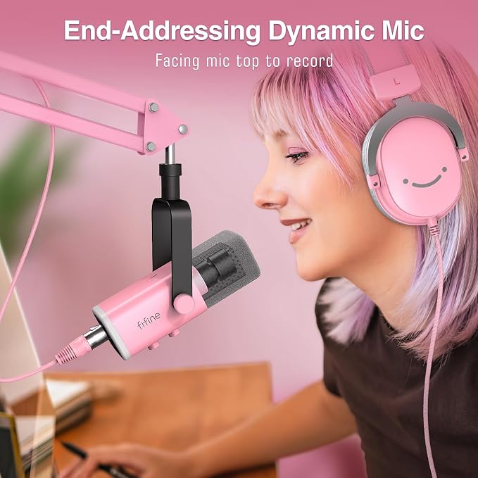 FIFINE AmpliGame AM8TP XLR Gaming Microphone USB PC Dynamic Mic Kit | Streaming RGB Mic with Headphone Jack, Mute Button, Boom Arm Stand for Computer/Mixer, for Vocal, Recording, Podcast, Pink - Image 8