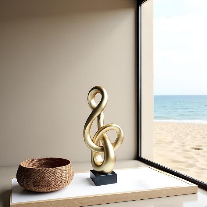 16" Modern Abstract Ribbon Decorative Sculpture, Knot Sculptures,Home Decor,Coffee Table Statues,Dining Living Room Desk Decor,Musical Note,Golden - Image 2