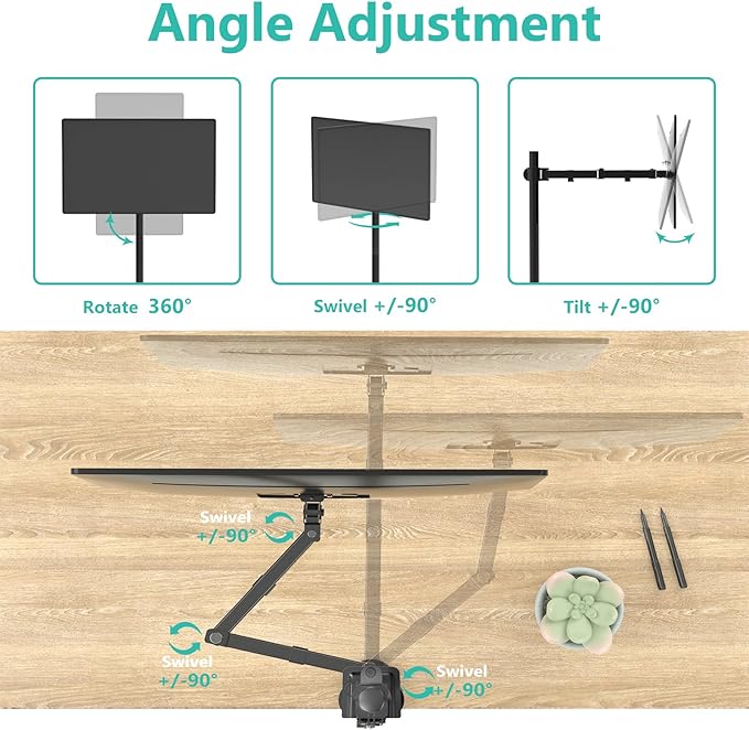 WALI Monitor Arm Mount for Desk, Single Extra Tall Computer Desk Mount, Monitor Bracket Mount Stand Single, up to 34 inch, 22 lbs (M001XL), Black - Image 5