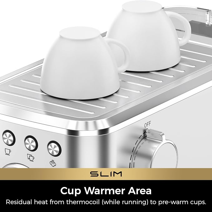 CHULUX Slim Espresso Machine with Milk Frother for Home Cappuccino & Latte | Precise Pressure Gauge, Food-Grade Materials, 20 Bar Italian Pump, Professional Temperature Control System, Stainless Steel - Image 6