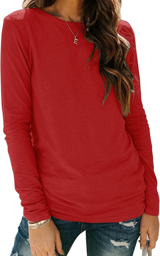 Sherosa Womens T Shirts Long Sleeve Crew Neck Shirts Basic Tee Tops Blouse by Sherosa