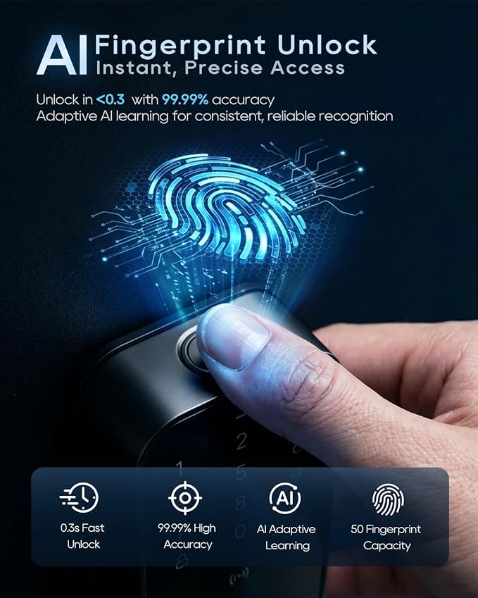 Dreame Turbo Lite Smart Wi-Fi Door Lock, Fingerprint Keyless Entry Deadbolt for Front Door, Built-in Wi-Fi, Keypad Smart Lock, Works with Apple Home, Auto Lock, IP54 Waterproof, 12-Month Battery Life - Image 3
