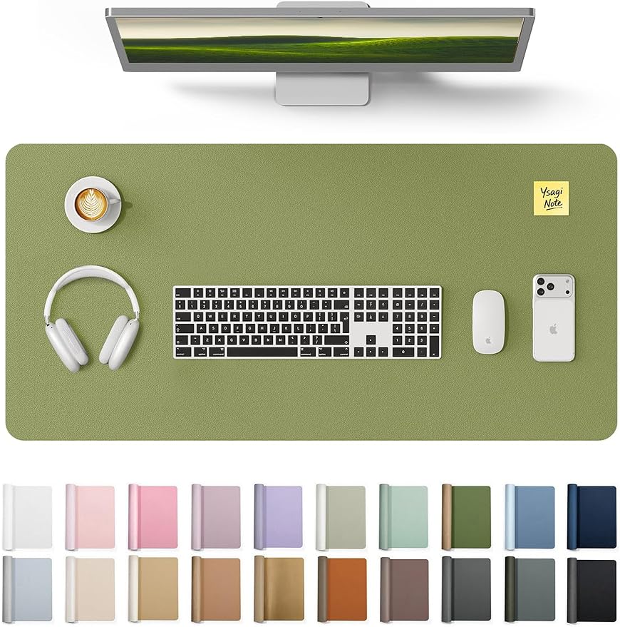 YSAGi Leather Desk Protector, Office Mat, Large Mouse Mat, Non-Slip PU Leather Blotter, Laptop Pad, Waterproof Writing Pad for Office and Home (Green, 35.4" x 17") by YSAGi