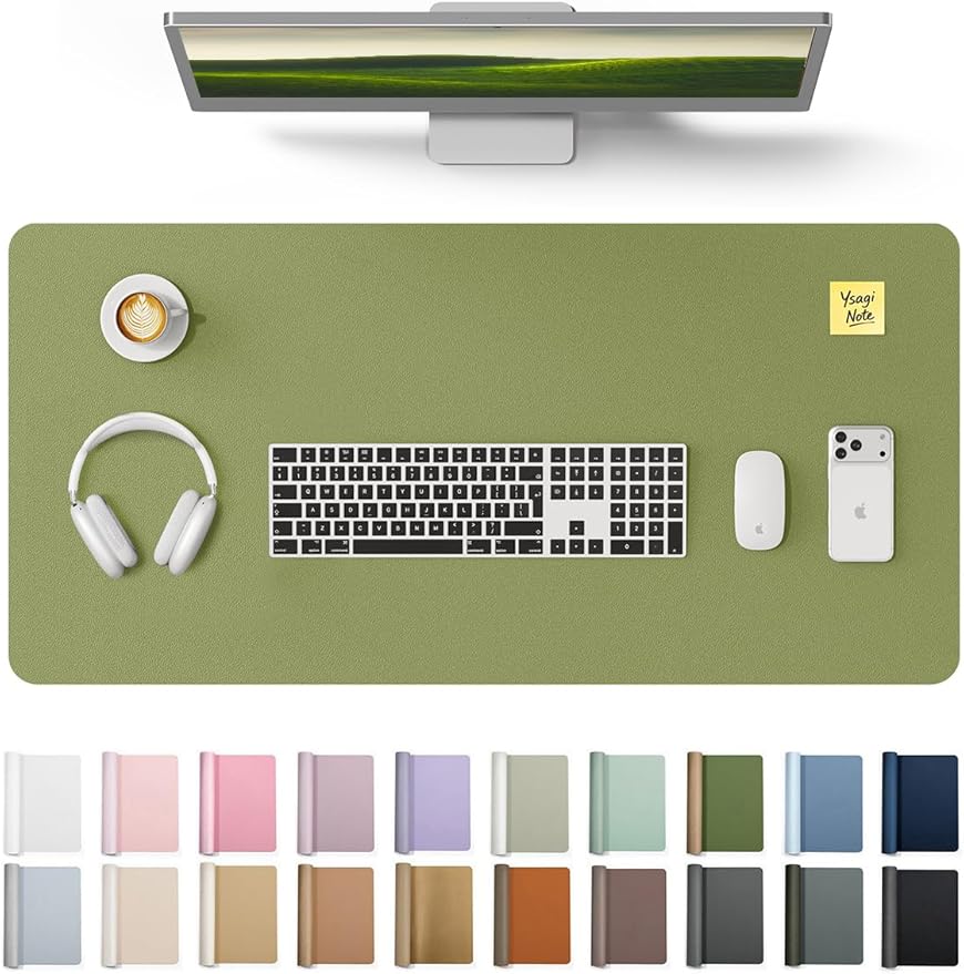 YSAGi Leather Desk Protector, Office Mat, Large Mouse Pad, Non-Slip PU Leather Blotter, Laptop Desk, Waterproof Writing Pad for Office and Home (Green, 31.5" x 15.8") by YSAGi