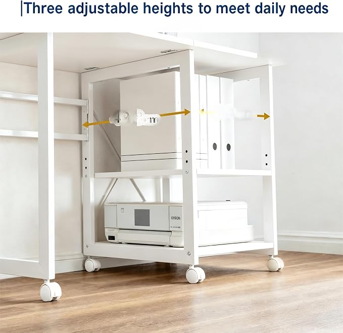 Garvee Folding Desk with Wheels, 31.5" Foldable Computer Desk with Storage Shelf, Space Saving Rolling Home Office Desk for Small Spaces, Portable Writing Table with Side Organizer, White - Image 7
