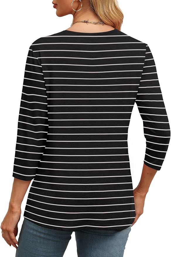 WIHOLL Womens Tops 3/4 Length Sleeve V Neck Casual Tunic Tops Basic Shirts Loose Fit Blouse - Image 4