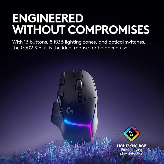 Logitech G502 X Plus Wireless RGB Gaming Mouse - Black | Optical Switches, RGB, 13 Buttons , Infinite Scroll Toggle, <130 hr Battery, USB-C, Wireless Charging Capable, for PC/MacOS - Image 4