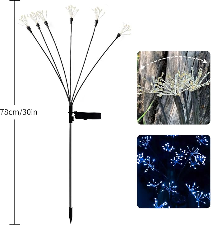 JJGoo Solar Garden Lights, New Upgraded 2 Pack Solar Swaying Starburst Light, Waterproof Fireworks Outdoor Lights, Yard Patio Pathway Decoration, Blue - Image 2