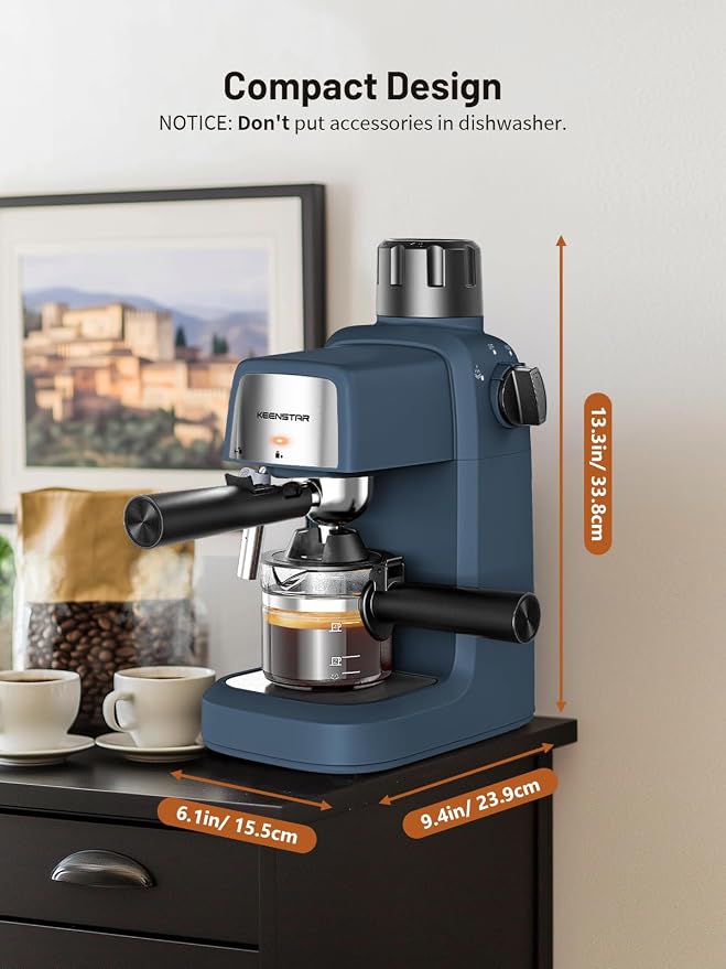 KEENSTAR 3.5Bar Espresso Machine with Milk Frother, 800W Compact Espresso and Cappuccino Maker, Preheating Function, 4-Cup Espresso Maker for Latte or Cappuccino, Gift for Coffee Lovers Upgrade - Image 6