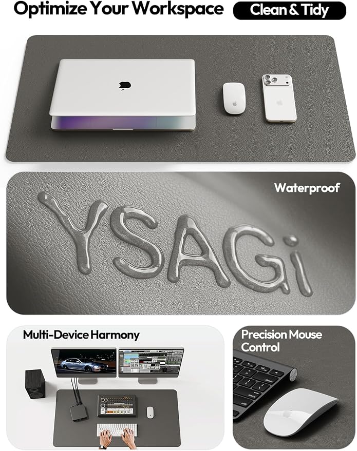 YSAGi Leather Desk Pad Protector, Office Desk Mat, Large Mouse Pad, Non-Slip PU Leather Desk Blotter, Laptop Desk Pad, Waterproof Desk Writing Pad for Office and Home (Dark Grey, 47" x 17") - Image 8
