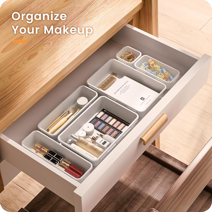 【Military Grade】A-LuGei Drawer Organizer,【】Makeup organizer,【Holds 177 Items】Bathroom Organizers and Storage,Organization and Storage,Desk Drawer Organizer for Vanity【White】 - Image 3