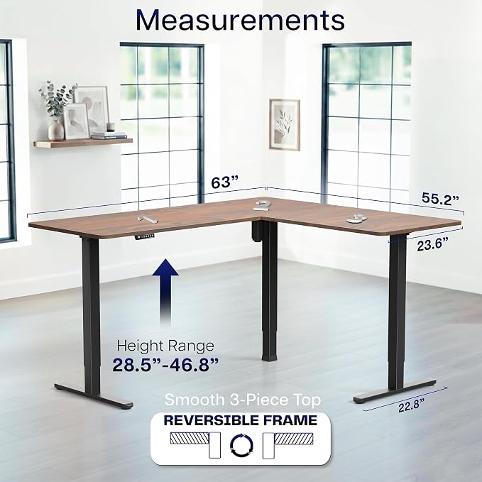VIVO Dark Walnut 63 x 55 in Corner Standing Desk, DESK-E3CTD | Electric, Reversible L-Shaped Table, Sit Stand, Height Adjustable, Memory Controller, Office Furniture Sets, Black Frame - Image 5