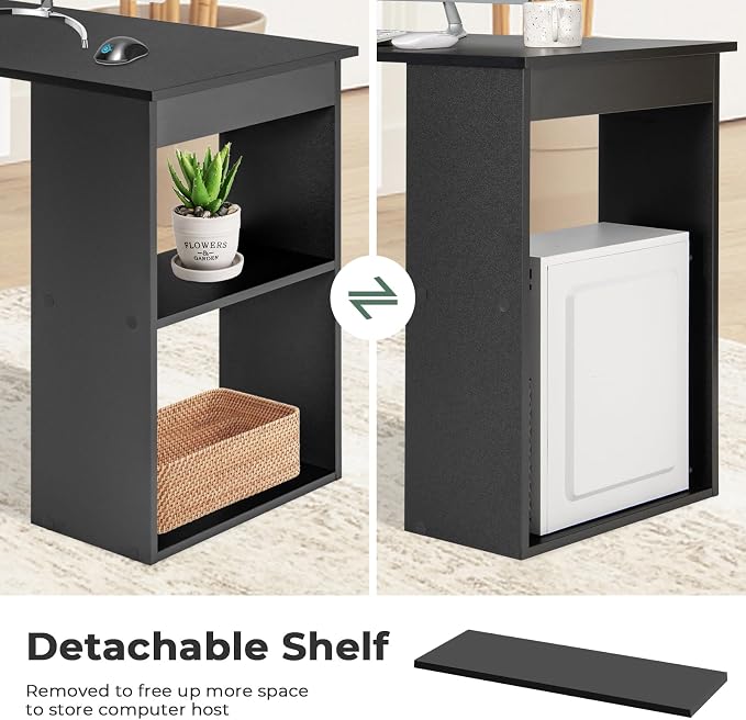 Giantex 48 Inch Computer Desk with Bookshelf, 3-in-1 Home Office Desk with 4-Tier Bookcase & CPU Stand, Space-Saving Reversible Writing Desk Work Table for Bedroom, Study Room, Office (Black) - Image 7