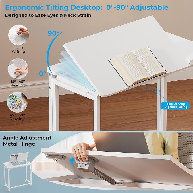 GreenForest Portable Folding Desk with Wheels, 31.5 inch Adjustable Tilt | Drafting Table Workstation for Small Spaces, Home Office, Drawing & Craft Projects，White - Image 4
