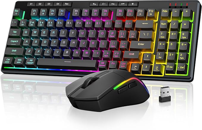 Redragon S156 Wireless Keyboard and Mouse with Tri-Mode, Mechanical Feel Keyboard and 4800 DPI 61G Ultra-Light Gaming Mouse, RGB Backlit, 4 Macro Keys, Long Battery Life for PC, Mac, Ideal for Gamer by REDRAGON