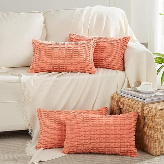 Fancy Homi 4 Packs Decorative Throw Pillow Covers for Living Room Couch Bed, Modern Farmhouse Boho Home Décor Accent Cushion Case, 20" x 12", Coral by Fancy+Homi