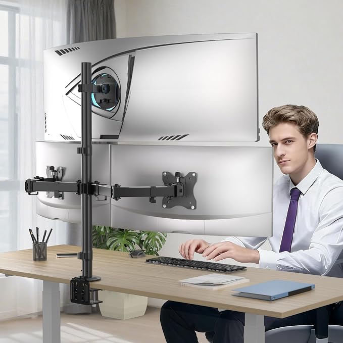 WALI Triple Monitor Mount for up to 49 inch Ultrawides on Top Bracket and 32 inch Screens on Side Brackets, Extra Tall 3 Monitors Desk Mount, Heavy Duty Monitor Arm up to 44 lbs (M003-P), Black - Image 6