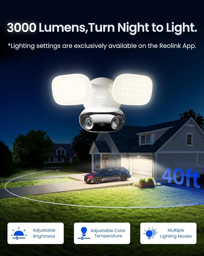 REOLINK 4K 8MP 180° Panoramic Floodlight Camera, Adjustable 3000 Lumens | AI Video Search, Dual-Band Wi-Fi 6, 24/7 Recording, No Monthly Fees, Elite Floodlight WiFi with Plug-in Power Cable - Image 5