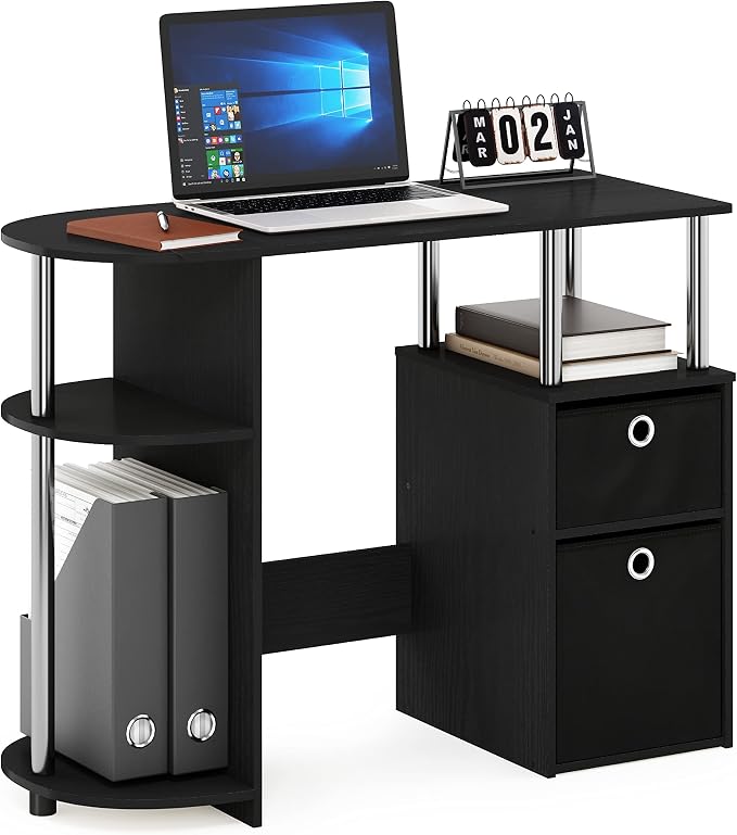 Furinno Jaya Simplistic Computer Study Desk, Americano/Chrome/Black by Furinno-FitsYourSpaceFitsYourBudget