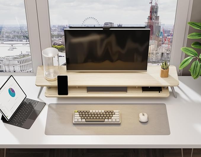 Fenge Dual Monitor Stand, Monitor Stands Riser for 2 monitors, 42.5 Inch Wood Desk Shelf with Storage Organizer and Cable Management for Office Desk Accessories - Image 6