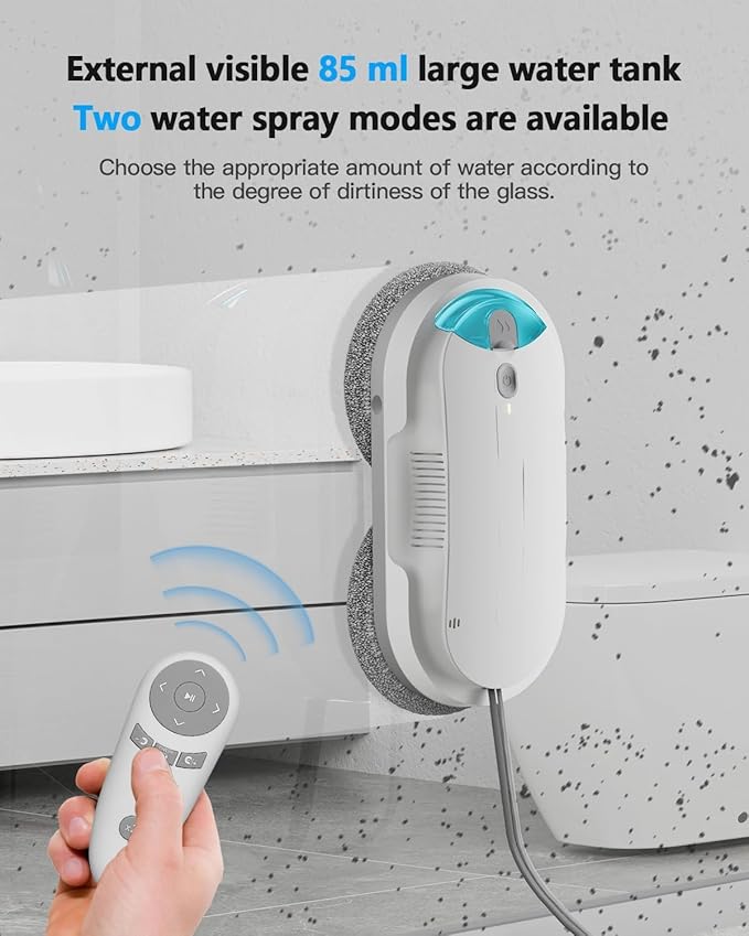 Window Cleaning Robot - Double Helix 4800-6400Pa Suction, Dual Ultrasonic Spray, 85ml Tank, Edge Detection, Anti-Drop, 3 Cleaning Modes for Streak-Free Glas (White) - Image 4