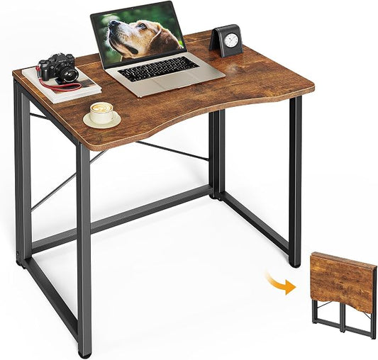 Huuger Folding Desk for Small Spaces, 31.5 Inch Foldable Computer Table, Easy Assembly, for Home Office, Study, Bedroom, Dorm, Space Saving, Small Writing Work Office Computer Desk, Rustic Brown by Huuger